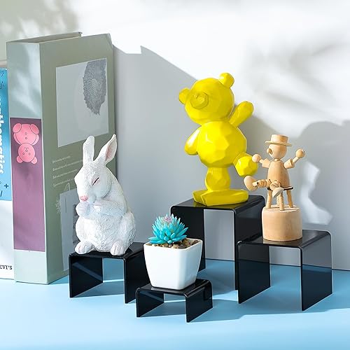 Chuangdi 20 Pcs Acrylic Display Risers, Clear Product Stand, Jewelry Display Riser Shelf Showcase Fixtures for Figure Dessert Cupcake Candy Action Showcase(Super Large Set) - Poueer