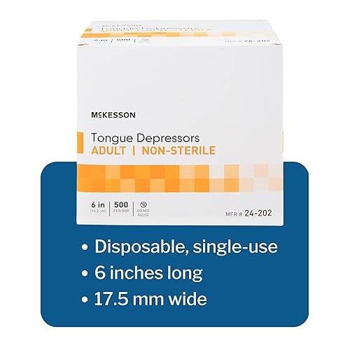 McKesson Tongue Depressors [5000 Count] Adult Size, Non-Sterile, Wood, Unflavored, Splinter-Free, 6 in - Use for Medical, Arts, Crafts, Spa - 500 Count, Pack of 10 - Poueer