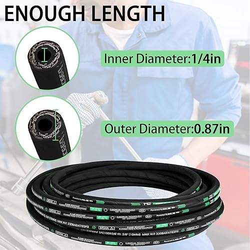 Haichy 1/4 in x 50 ft Hydraulic Hose, 5800 PSI, Black, Rubber, Hydraulic Hose, 1 each - Poueer