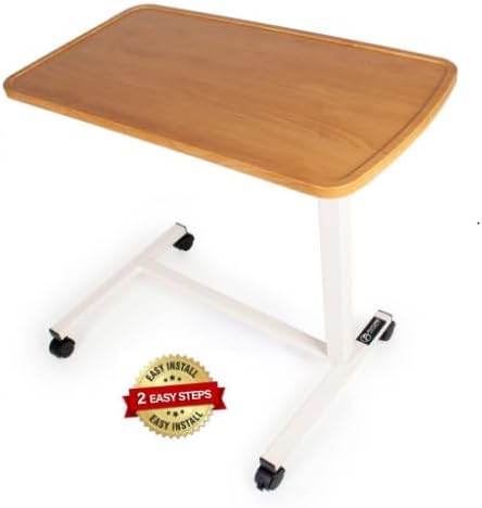 Future Mobility Hospital Bed Table - Table with Wheels for Hospital and Home Use, Standing Desk - Over The Bed Table – Adjustable Bed - Over Bed Desk, STB 01, White - Poueer