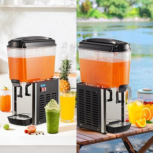 Commercial Beverage Dispenser, 1 Tank 4.8 Gal Stainless Steel Cold Drink Dispenser With 46°F-59°F Cooling Temperature, Large Cold Juice Dispenser for Home and Hospitality - Poueer