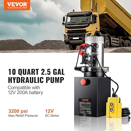 Vevor Hydraulic Power Unit 10 Quart Hydraulic Pump Double Acting Power Unit Dump Trailer for Dump Trailer Car Lifting 3200 PSI (Steel, 10 Quart/Double Acting): Industrial & Scientific - Poueer