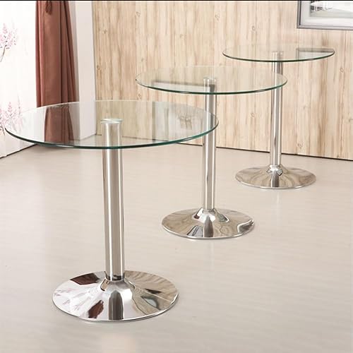 Round Glass Top Pedestal Table Glass Kitchen Dining Table 60/70/80cm Modern Circular 2-4 Seater Breakfast Bistro Table Chrome Base (70cm/27.3”) - Poueer