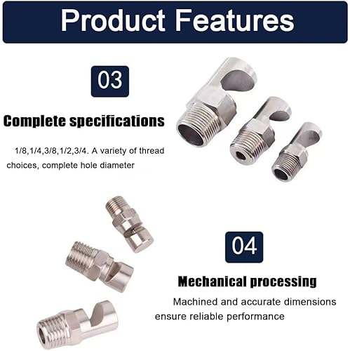 304 stainless steel cleaning nozzle wide angle fan nozzle (1/8, 1/4, 3/8, 1/2, 3/4BSPT) high pressure k wall cleaning nozzle flood flat nozzle 1/2 wide angle fan nozzle (Hole diameter 7.5mm) 5pcs - Poueer