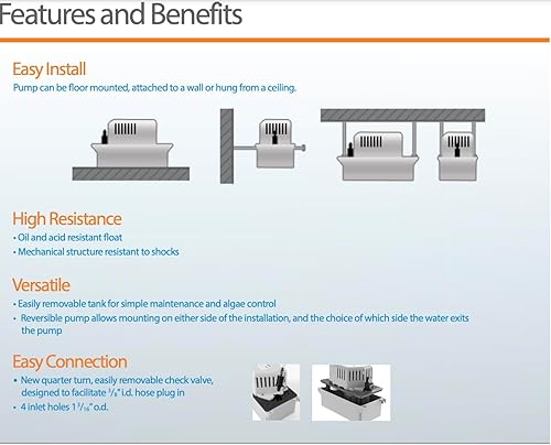 Sauermann Si-1801 Centrifugal Condensate Pump for Boilers, Furnaces, AC Units - 23 ft Lift, 132 GPH, 120V, Tank Included. Note: Tubing Sold Separately - Poueer