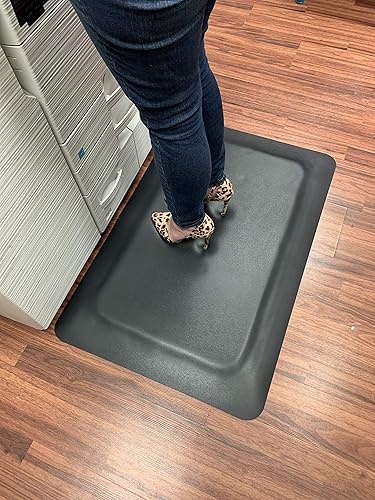 Industrial Smooth Anti-Fatigue Mat, 2' Width x 3' Length x 7/8' Thickness, Black - Poueer