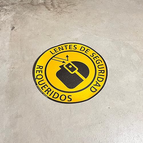 TRADESAFE Safety Glasses Required Anti-Slip Floor Sticker - Eye Protection Required Caution Sign, Peel and Stick Adhesive Vinyl Sign, ANSI-Compliant, 17” Diameter Round Sticker - Poueer
