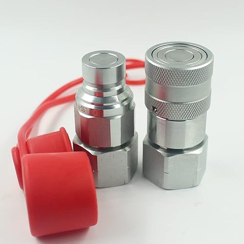 1/2'' NPT Flat Face Hydraulic Quick Connect Coupling Set Skid Steer Loader Quick Disconnect Coupler with Dust Caps ISO12.5 - Poueer