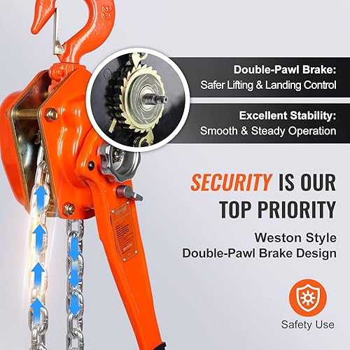 VEVOR Manual Lever Chain Hoist Bundle, Includes 3 Ton 6600 lbs & 1.5 Ton 3300 lbs Capacity 20 FT Come Alongs, G80 Galvanized Carbon Steel with Weston Double-Pawl Brake - Poueer