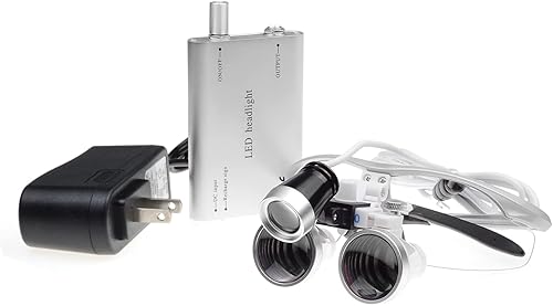 Bestlife 3.5x420mm Dental Medical Binocular Loupes with Head Light Lamp (Silver) - Poueer