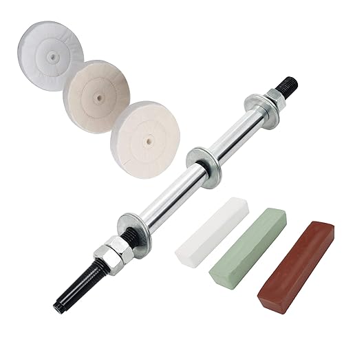 Woodworking Lathe Buffing System 16' #2MT Mandrel 3-Step Buffing Wheel Kits 8inch with 3pcs Polishing Cutting Compounds - Poueer