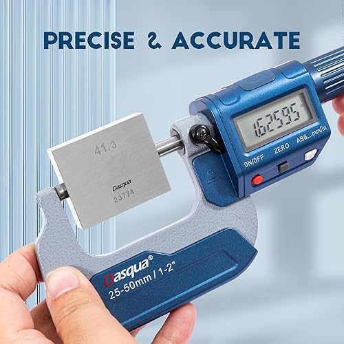 Dasqua Precision Professional 1-2'/25-50mm 0.00005'/0.001 mm Resolution Digital Outside Micrometer with Carbide Tip 1-2' Measuring Tool Metric/inch Conversion - Poueer