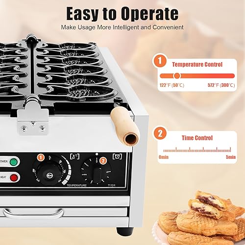 Fish Waffle Maker 110V/Commercial Use, 2400W Electric Taiyaki Machine, Mini Fish Shaped Waffles with Non-Stick Coating, for Home, Restaurants, Milk Tea Shops, Dessert Shops - Poueer