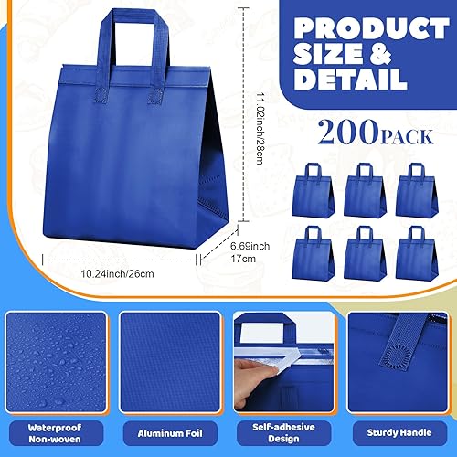 Hushee 200 Pcs Insulated Take out Bags Bulk Thermal Insulation Take Away Bags Disposable 10.24x11.02x6.69 Inch for Grocery Lunch Hot Cold Frozen Food Delivery Shipping Cooler(Black) - Poueer