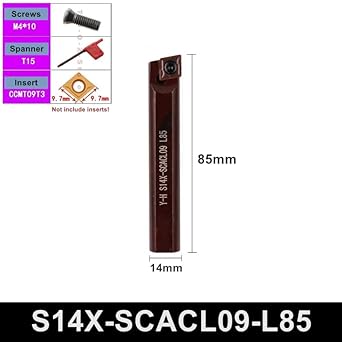 1Pcs S14X S16X SCACR SCBCR SCMCN SCACL SCBCL 06 09 L35 L45 L55 L65 L75 L85 L95 12mm 14mm 16mm CNC Turning Tools Toolholder Bar(S14X-SCACR09-L65) - Poueer