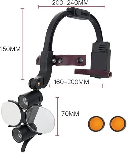 5W Binocular Loupes Glasses Headband Magnifier 2.5X 3.5X Dental Binocular Magnifier LED Head Light Lamp for Magnification Binocular Loupes Dentist Surgical Headlight Lab Equipment (3.5X) - Poueer