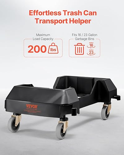 VEVOR Trash Can Dolly, Fit 16/23 Gallon Containers, Slim Trash Can Roller Base with 4 Swivel Wheels, 200lbs Weight Capacity, Smooth & Quiet Rolling Plastic Bin Dolly - Poueer