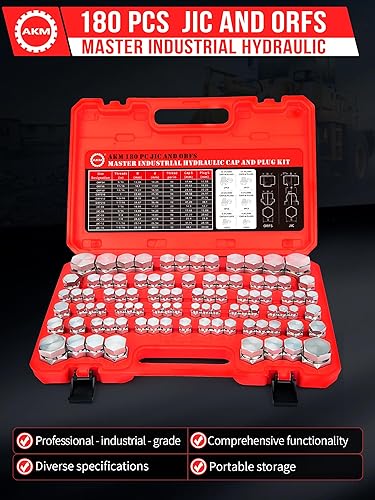 AKM 180 PC JIC and ORFS Master Industrial Hydraulic Cap and Plug Hose Tube and Pipe Fitting Kit Cap and Plug Kit Precision Threading in ORFS and 37° Dash Sizes 4 6 8 10 12 16 - Poueer
