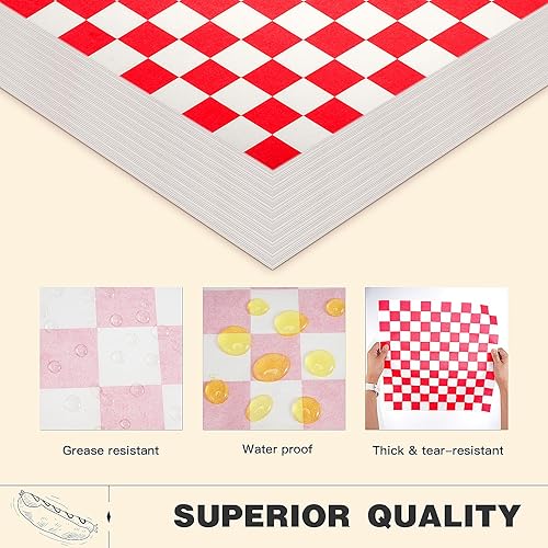 Colarr 1000 Pcs Waxed Paper Sheets Bulk 15 x 15 Inch Large Sandwich Wrapping Papers Checkered Deli Food Basket Liners for Burgers Bread Restaurant Barbecue Picnic(Red) - Poueer