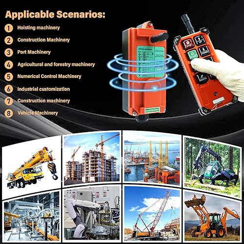 F21-E1B Crane Industrial Remote Control 8 Button Industrial Wireless Remote Control 2 Transmitters Radio Remote Control 12V-440V Hoist Lift Controller (2 Transmitter + 1 Receiver Orange) - Poueer