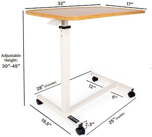 Future Mobility Hospital Bed Table - Table with Wheels for Hospital and Home Use, Standing Desk - Over The Bed Table – Adjustable Bed - Over Bed Desk, STB 01, White - Poueer