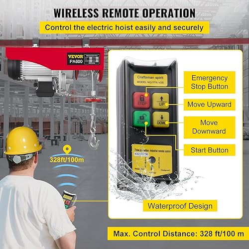 VEVOR Electric Hoist, 1320LBS Electric Winch, Steel Electric Lift, 110V Electric Hoist with Wireless Remote Control - Poueer