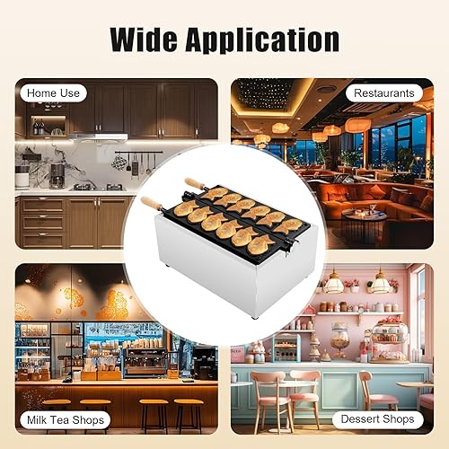 Fish Waffle Maker 110V/Commercial Use, 2400W Electric Taiyaki Machine, Mini Fish Shaped Waffles with Non-Stick Coating, for Home, Restaurants, Milk Tea Shops, Dessert Shops - Poueer