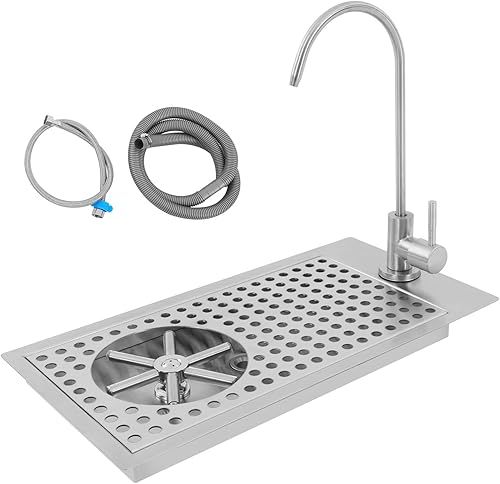 Glass Rinser Cup Washer, Commercial 304 Stainless Steel Pitcher Rinser with Faucet and Multi Angle Cleaning Nozzle for Bar, Cafe, Restaurant, Hotel, Home - Poueer