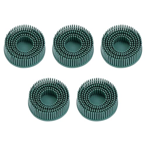 HARFINGTON 5pcs Bristle Disc 2' 50 Grit Abrasive Brush Deburring Electric Disc Brush with Quick Change Roll Lock Abrasive Coating Removal Disc for Metal, Green - Poueer