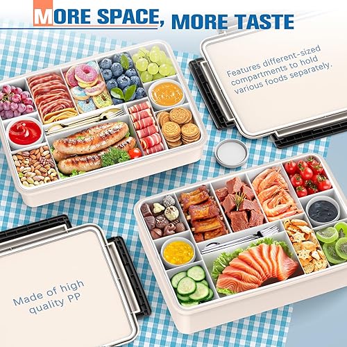 Chilled Divided Serving Tray Snackle Box Container with Ice Pack Bonus Insulated Bag 2 Dip Containers Summer Beach Essentials for Charcuterie Snack Road Trip Picnic Family Party Keep Food Fresh - Poueer