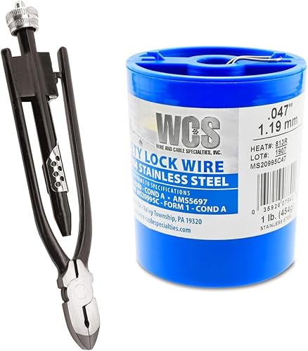 Lock Wire, T302/304 Stainless Dispenser Can, Approx. 168 ft (51 m) with 8.25 Inch Safety Lock Wire Twister - Poueer