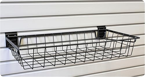 GaragePro 2.0 Locking Bracket 24' x 12' Large Shallow Ventilated Basket for Slatwall Panels - Poueer