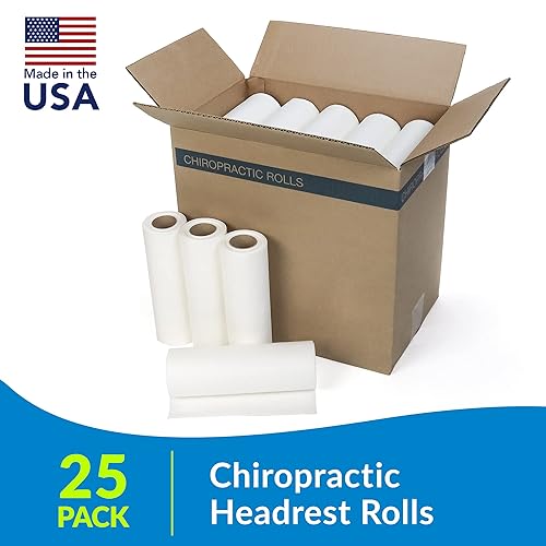 TIDI 980898 Choice Single-Use Chiropractic Headrest Paper Roll, Fluid and Barrier Protection, Absorbent Crepe Paper, White, 8.5' Width, 125' Length, Pack of 25 - Poueer