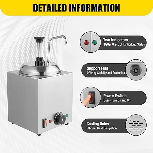 Stainless Steel Sauce Dispenser Pump Station, 3L Electric Sauce Heater Commercial Warmer for Syrup Salad Ketchup Dressing BBQ Seasoning Condiment - Poueer