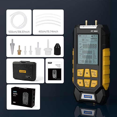 AUTOOL Manometer Gas Pressure Tester,Digital Manometer HVAC,11 Units Differential Dual Port Pressure Gauge -100 to 200Kpa,Data Zeroing with Backlight LCD Display - Poueer