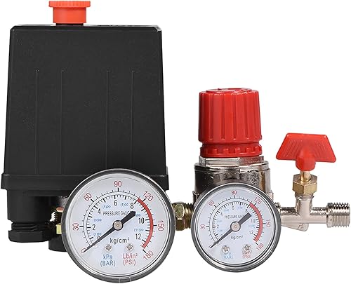 95-125 PSI Air Compressor Pressure Switch Pressure Control Valve Regulator with Gauges for Fast Pressure Reduction - Poueer