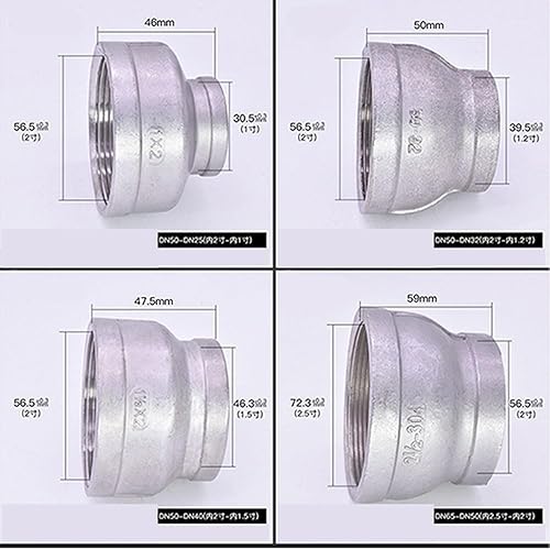 BSPT Female Reducer Coupler 1/8 to 4' 304 Stainless Steel Pipe Fitting Connector 1PC(2-1/2 x 1-1/4 Inch) - Poueer