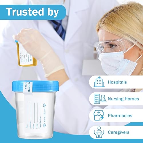 200 Pcs 200 Pcs Urine Specimen Cups with Lids and Evident Seal Urine Sample Cups Collection Cup Disposable for Collection and Testing (Blue Lids) - Poueer