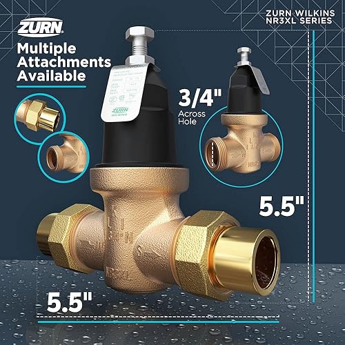 Zurn Wilkins 3/4' NR3XL Pressure Reducing Valve with double union FNPT connection and CPVC tailpiece connection - Poueer