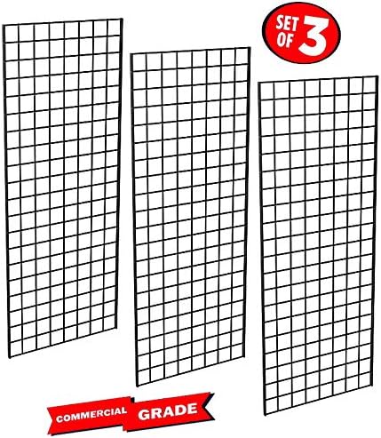 Grid Panel for Retail Display – Perfect Metal Grid for Any Retail Display, 2’x 5’, 3 Grids Per Carton (Black) - Poueer