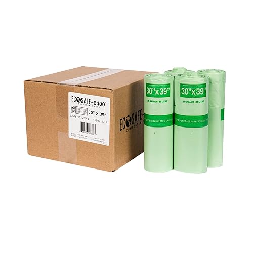EcoSafe-6400 HB3039-8 Certified Compostable Bag - 30x39” Green Bags for 30 Gallon Bin - Extra Strong Leak, Puncture and Tear Resistant Food Scraps Bin Liners, Pack of 135 - Poueer