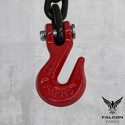 4-Pack Falcon Cargo 1/4' X 20' Grade 80 Transport Binder Chain - 3,500 LBS WLL - Clevis Grab Hook, Tie-Down, Towing - Poueer