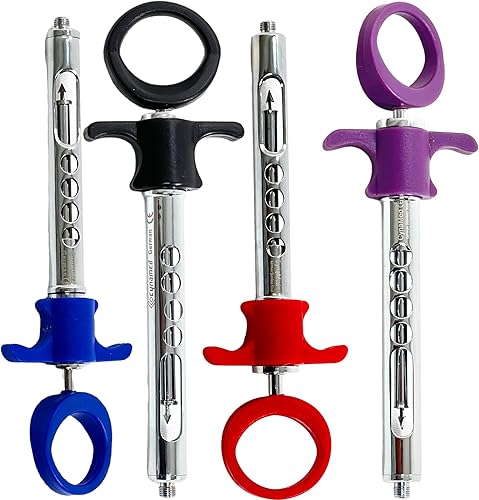Set of 4 - Dental Anesthetic Syringe 1.8mL Self-Aspirating with Arrow Rod Plunger and Plastic Handle Ring | Premium Lightweight German Stainless Steel Dental Instruments - Poueer
