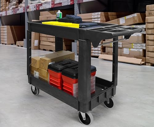 MaxWorks 80855 500-lb Utility Service PP Cart With Two Trays and Wheels 30 Inch X 16 Inch Overall Dimensions - Poueer
