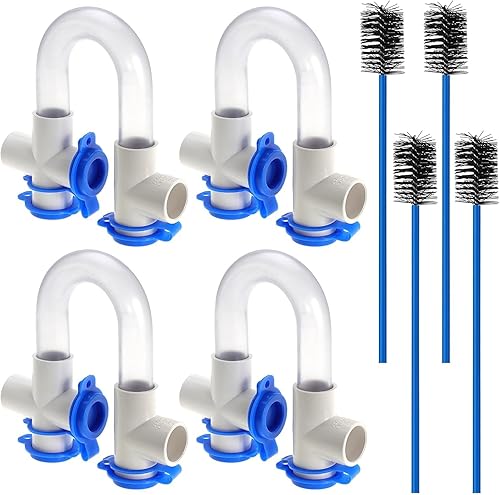 4Pack 3/4' Standard Condensate Trap with 19' Cleaning Brush PVC Transparent U Trap for HVAC Systems, Air Conditioner, Effectively Drains Condensate - Poueer