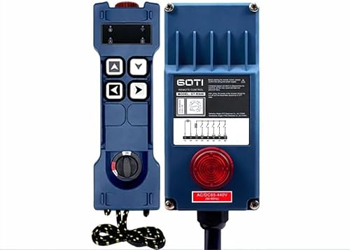 GT-RS04 Hoist Crane Remote Control Wireless Transmitter AC/DC 65-440V 4 Single-Speed Channel Stop Button 6 Key Switch 1 Transmitter+ 1 Receiver - Poueer