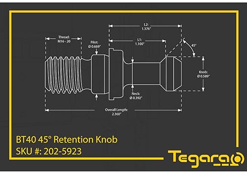 Tegara BT 40 M16 45 Pull Stud Retention Knob for Akira Seiki, Daewoo, Fryer, Haas, Hitachi Seiki, Hurco 202-5923-5 P[ - Poueer