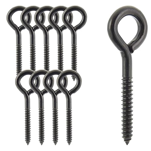 Wright Products Lag Screw Eye, 10-Pack, 5.5 Inch x .5 inch - Heavy-Duty, Weather-Resistant Hardware for Outdoor and Indoor Applications - Ideal for Hanging Plants, Swing Sets, Matte Black - Poueer