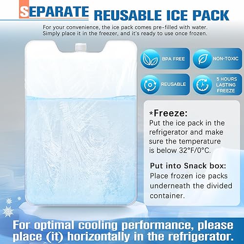 Chilled Divided Serving Tray Snackle Box Container with Ice Pack Bonus Insulated Bag 2 Dip Containers Summer Beach Essentials for Charcuterie Snack Road Trip Picnic Family Party Keep Food Fresh - Poueer
