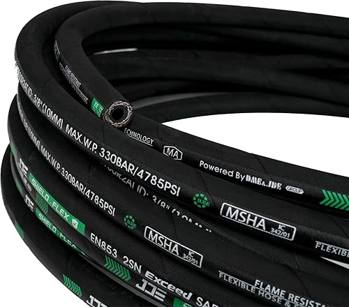 Haichy 1/4 in x 50 ft Hydraulic Hose, 5800 PSI, Black, Rubber, Hydraulic Hose, 1 each - Poueer